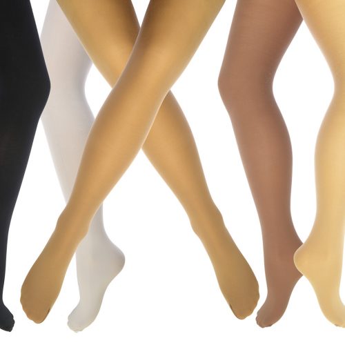 Covered elastic yarns illustrated by tights on legs Covered elastic yarns illustrated by tights on legs